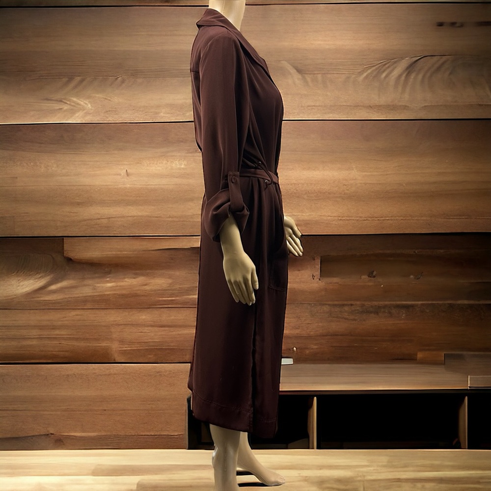 DR2 Daniel Rainn Long Woven Open Belted Trench Coat Chestnut Nordstrom Womens L - Picture 6 of 15